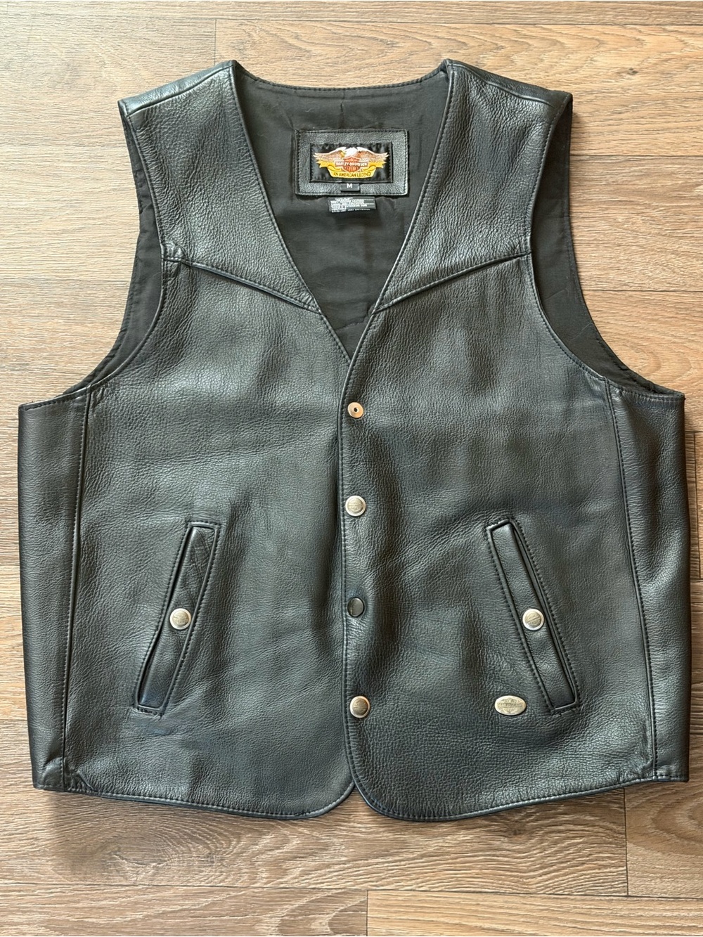Harley Davidson Genuine Black Leather Vest Size Medium